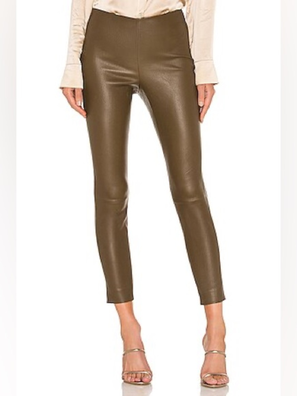 VINCE Size L Brown 100% Lamb Leather Ankle Zip Leggings Pull On Pants Moto